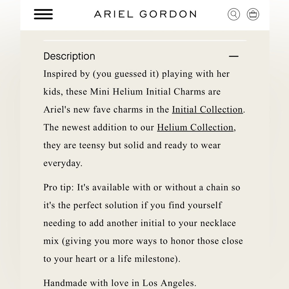 Ariel Gordon mini-helium 14K gold initial charm - Picture 2 of 7